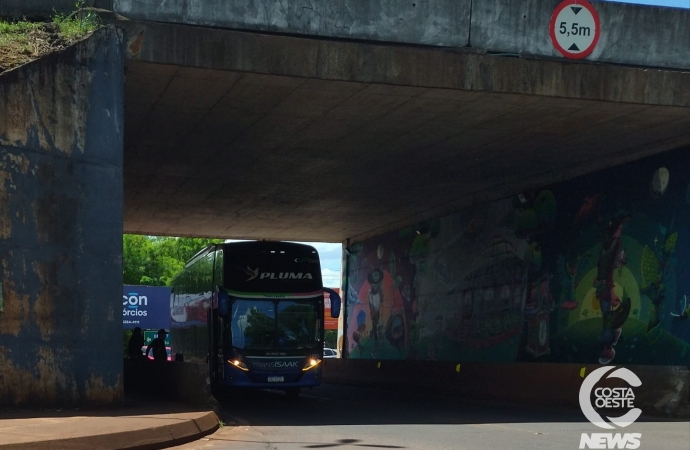 Ônibus tem problemas mecânicos e para em baixo de viaduto em Medianeira