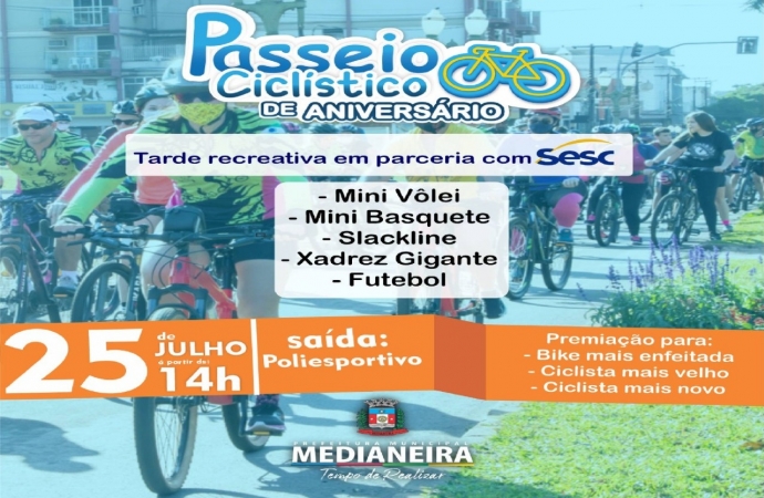 Para comemorar seus 62 anos Medianeira realiza no dia 25 de Julho o Passeio Ciclístico de Aniversário