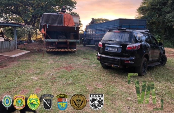 PF e BPFron apreendem caminhões com cigarros contrabandeados em São José das Palmeiras