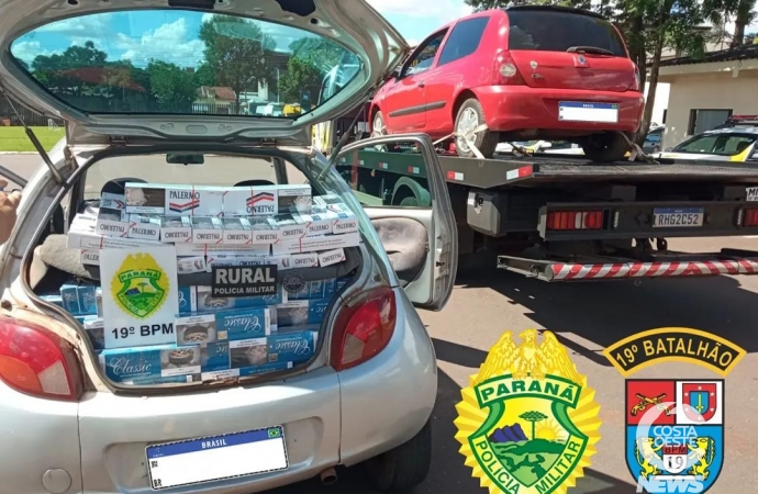 PM apreende veículos com cigarros contrabandeados em Ouro Verde do Oeste