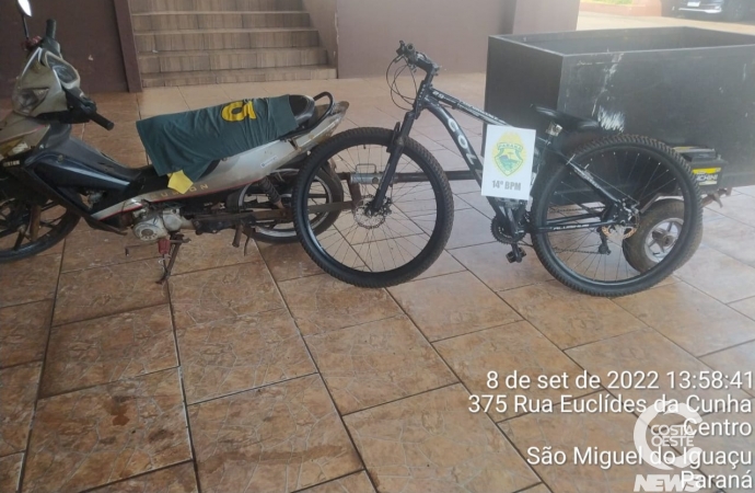 Polícia Militar encontra bicicleta furtada em carretinha com papelão em São Miguel do Iguaçu