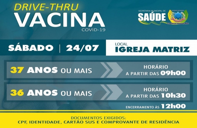 População de 37 e 36 anos será vacinada contra Covid-19 neste sábado (24) em São Miguel do Iguaçu