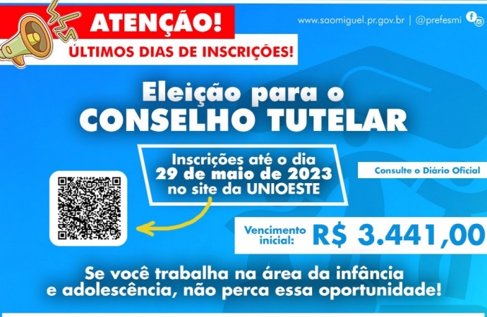 Prazo para inscrições de candidatos ao Conselho Tutelar encerra na próxima segunda-feira (29)