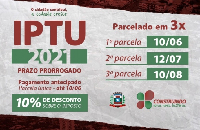 Prazo para pagamento do IPTU em cota única em Missal encerra hoje, dia 10 de junho