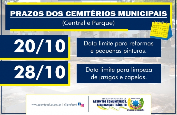 Prazo para reformas em geral e pequenas pinturas nos cemitérios termina nesta sexta (20)