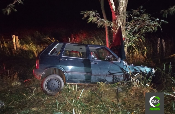 Condutor colide violentamente veículo em árvore na PR 488 em Diamante do Oeste