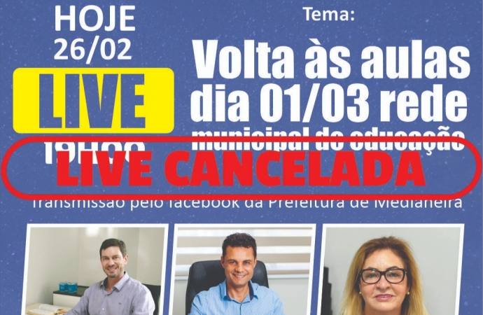 Prefeitura de Medianeira cancela live sobre retorno das aulas nas escolas municipais