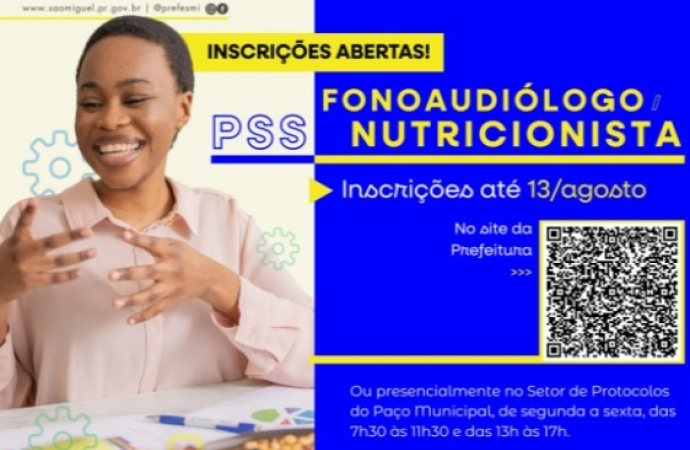 Prefeitura de São Miguel do Iguaçu abre PSS para os cargos de fonoaudiólogo e nutricionista