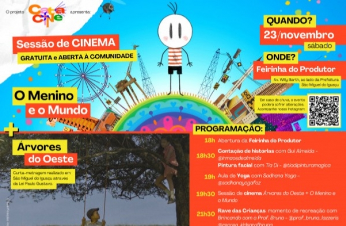 Projeto CataCine exibe Árvores do Oeste e o Menino e o Mundo neste sábado (23) em São Miguel do Iguaçu