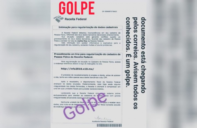 Receita Federal alerta para retorno de fraude via correspondência