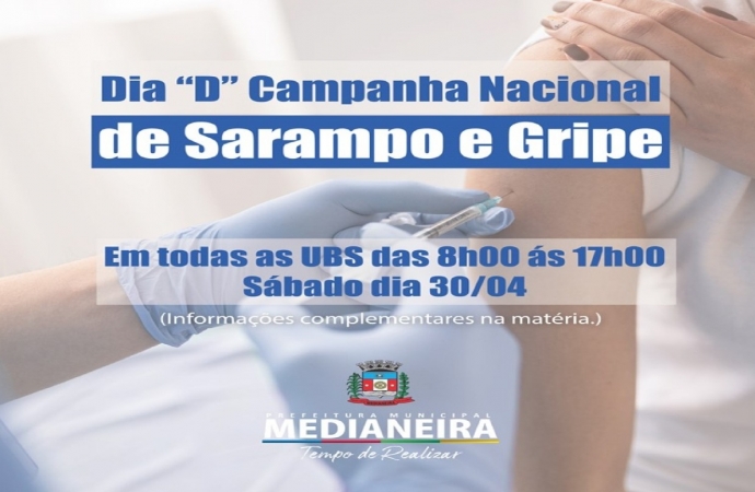 Sábado é Dia D da Campanha 24° Campanha de Influenza e 8ª Campanha contra o Sarampo em Medianeira