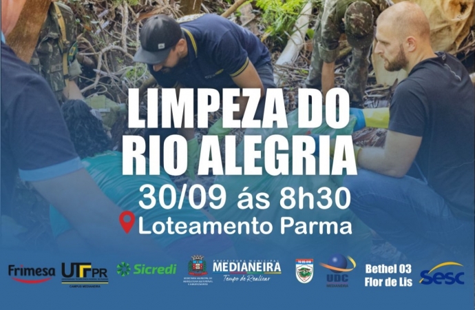 Sábado tem ação para limpeza do Rio Alegria nos fundos do Loteamento Parma em Medianeira
