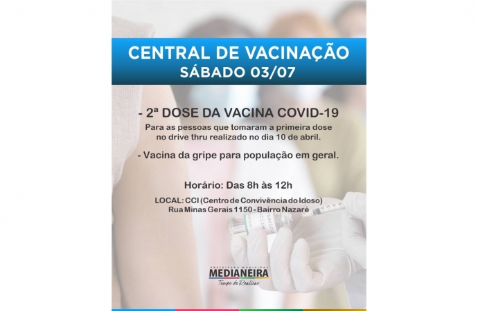 Sábado terá vacinação para segunda dose Covid-19 e vacina da Gripe em Medianeira