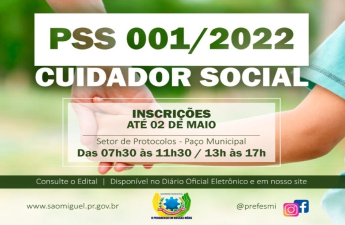 São Miguel do Iguaçu abre inscrições do PSS para contratação de Cuidador Social