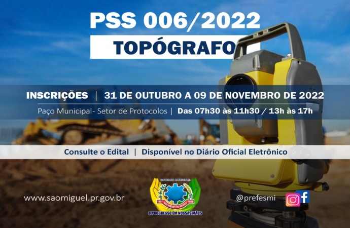 São Miguel do Iguaçu abre  inscrições do PSS para contratação de topógrafo