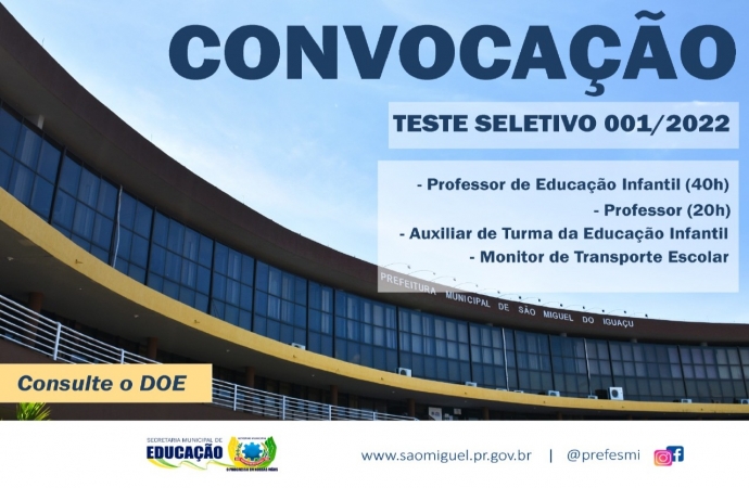 São Miguel do Iguaçu convoca aprovados no Teste Seletivo para as diversas vagas na área da Educação