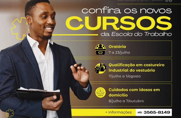 São Miguel do Iguaçu: Governo Municipal abre inscrições para mais três novos cursos na escola do trabalho