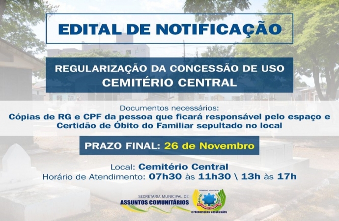 São Miguel do Iguaçu realiza chamamento público para regularizar cessão de uso no Cemitério Central