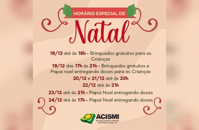 São Miguel do Iguaçu terá horário especial para o Natal; confira