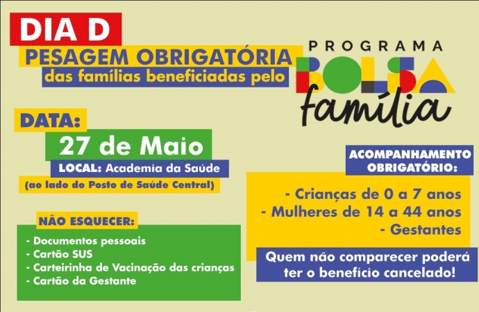 São Miguel do Iguaçu terá o ‘Dia D’ da pesagem do programa Bolsa Família no dia 27 de maio