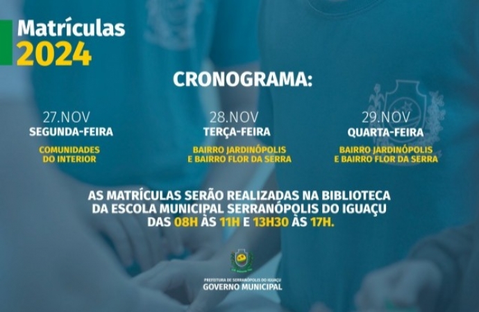 Secretaria de Educação divulga cronograma de Matrículas para o ano letivo de 2024 em Serranópolis