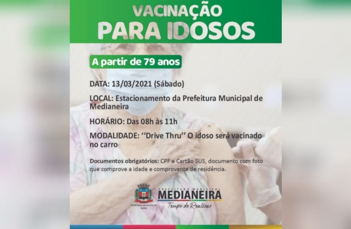 Secretaria de Saúde de Medianeira realiza neste sábado (13) drive-thru de vacinação