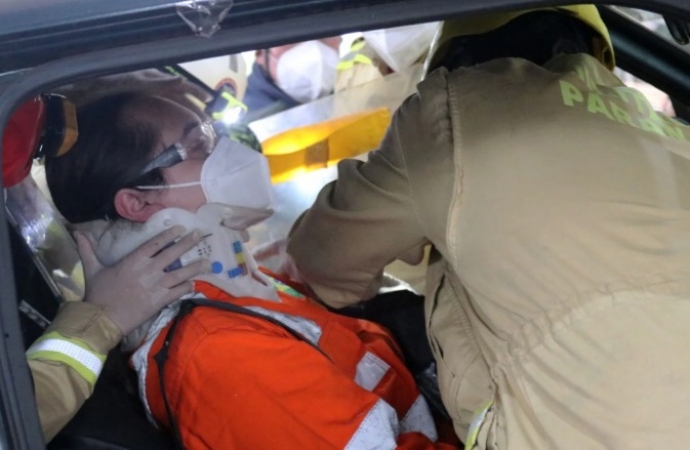 Simulação de acidente foi mais uma ação do ‘Maio Amarelo’ em São Miguel do Iguaçu