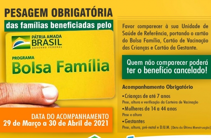 SMI: Beneficiários do ‘Bolsa Família’ devem realizar a pesagem obrigatória a partir da próxima semana