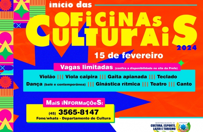 SMI: Com novidade, Governo Municipal inicia oficinas culturais de 2024 no dia 15 de fevereiro