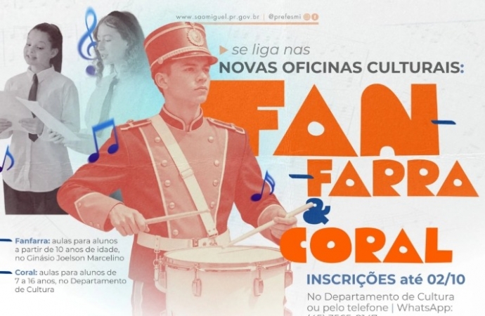 SMI: Governo municipal abre inscrições para novas oficinas de coral e fanfarra