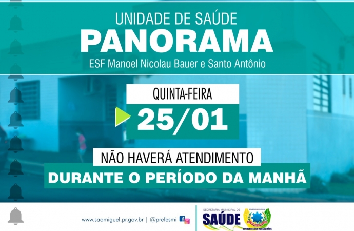 SMI: Não haverá atendimento na Unidade de Saúde do Panorama na manhã desta quinta-feira (25)