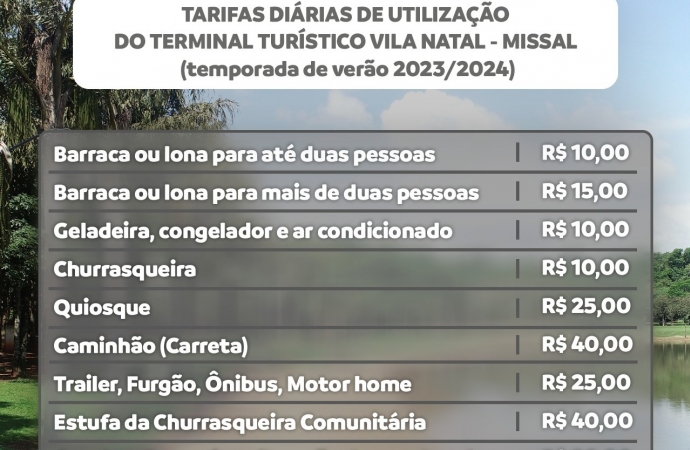 Tarifas para utilização do Terminal Turístico de Vila Natal em Missal começam a vigorar neste sábado