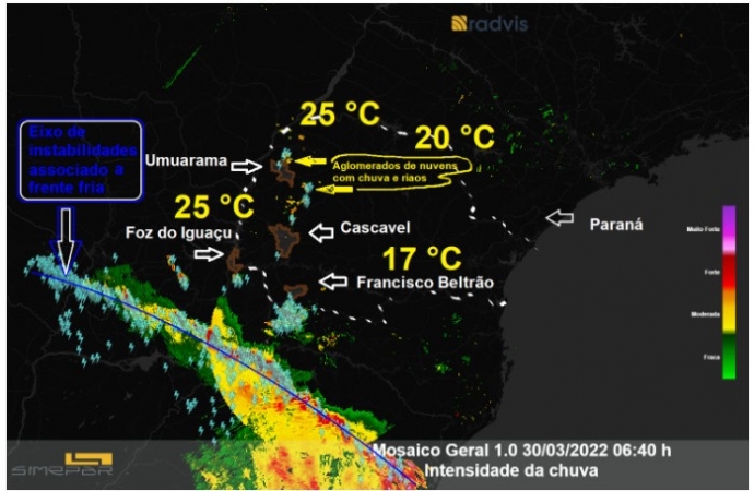 Tempo muda na região oeste e Simepar alerta para temporais