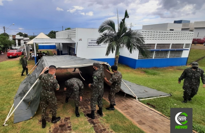 34º BI Mec e Tiro de Guerra montam barraca para auxiliar o atendimento na Unidade Sentinela