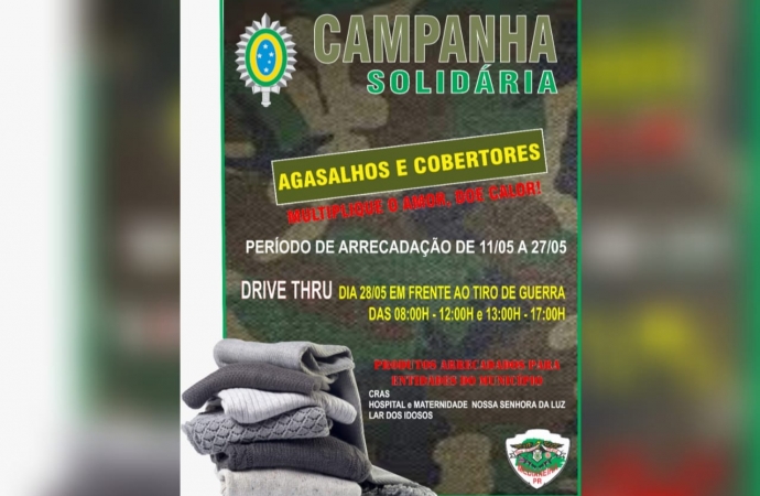 Tiro de Guerra realiza Campanha para arrecadação de agasalhos e cobertores