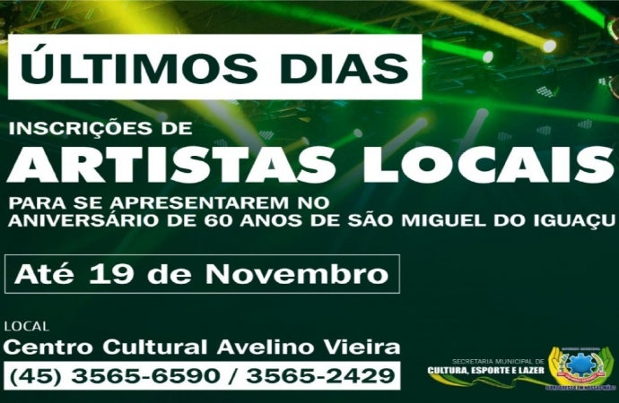 Última semana para inscrição de artistas locais que desejam se apresentar no aniversário de SMI