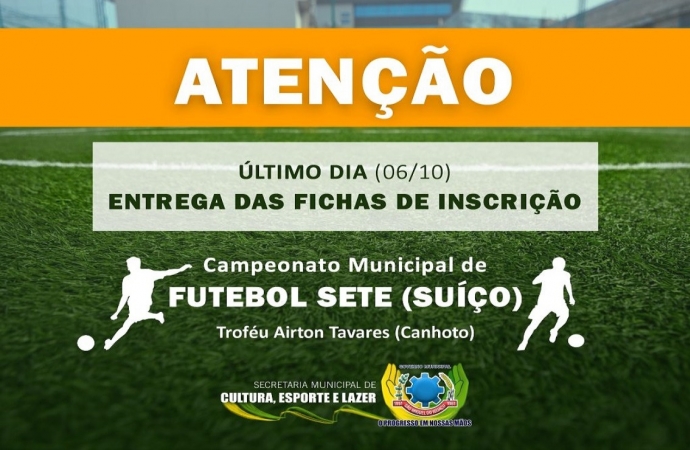 Último dia para entrega das fichas de inscrição do 1º Campeonato Municipal de Futebol Sete