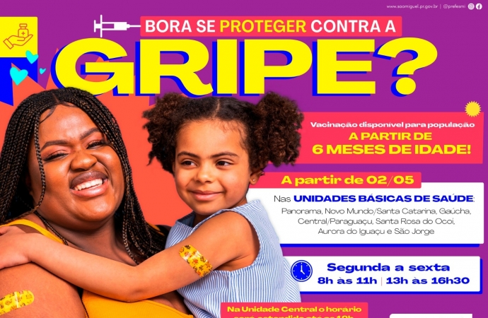 Vacina contra a gripe está disponível para toda a população não vacinada com idade a partir dos 06 meses