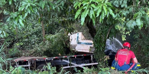 Acidente com caminhão termina em morte na PR-497 em Missal depois de pegar fogo