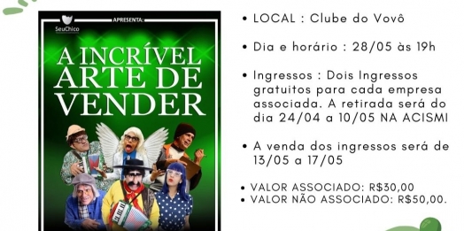ACISMI promove a palestra show ‘A incrível arte de vender’ no dia 28 de maio