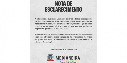 Administração de Medianeira se manifesta a respeito da Ação Civil Pública e Penal do MPPR