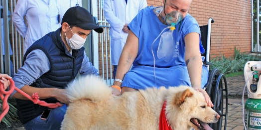 Após pedido especial, paciente em cuidado paliativo recebe visita de cachorrinha de estimação
