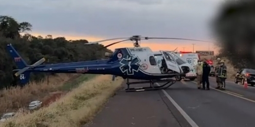 Batida deixa três feridos e mobiliza helicóptero do Samu na BR-277, em Céu Azul