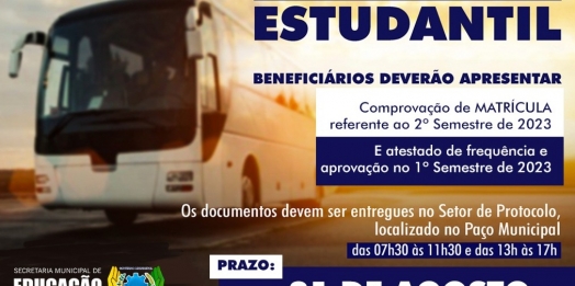 Beneficiários do programa Auxílio Transporte Estudantil de São Miguel do Iguaçu devem atualizar documentação