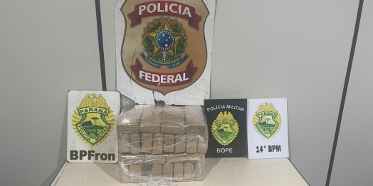 BPFRON, 14 BPM, BOPE e PF apreendem droga em ônibus na cidade de Medianeira