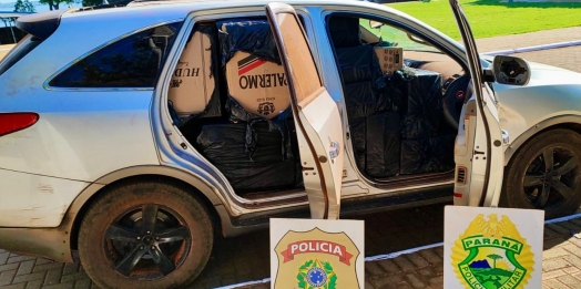 BPFron e NEPOM/PF apreendem veículo carregado com cigarros contrabandeados em região rural de Guaira