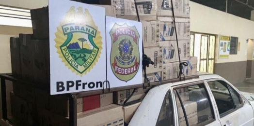 BPFRON e Polícia Federal apreendem veículo carregado com cigarros contrabandeados em Guaíra