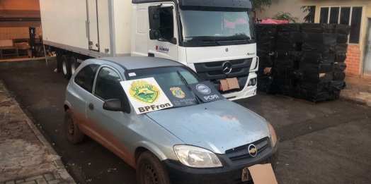 BPFRON, PF e Polícia Civil apreendem caminhão e carro com cigarros em Santa Helena