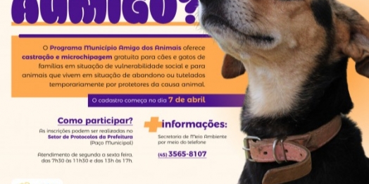 Cadastros para o programa de castração de cães e gatos inicia na próxima segunda-feira (07)