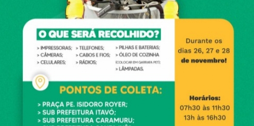Itaipulândia: Campanha de recolha de lixo eletrônico e óleo de cozinha